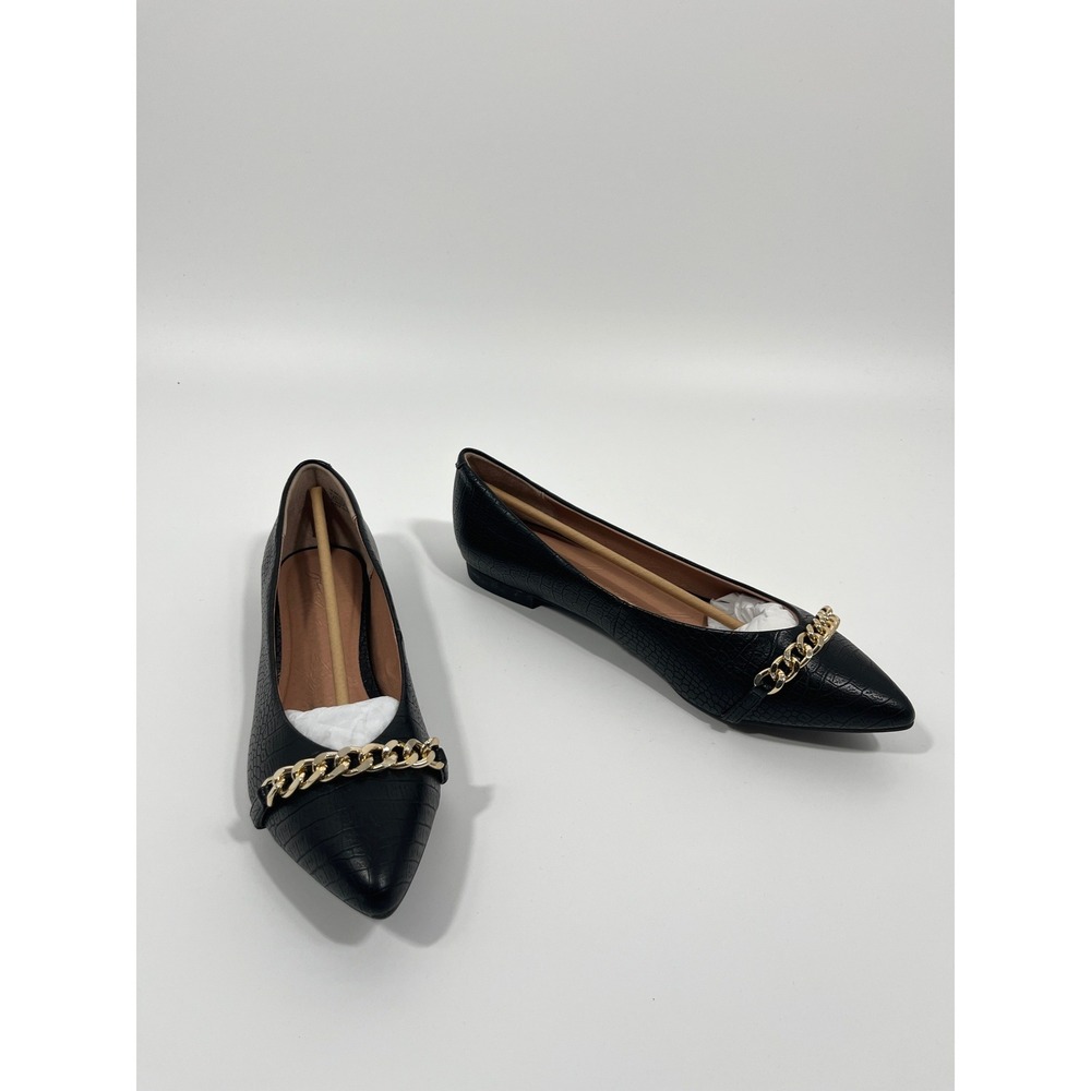 Womens Pointed Toe Flats 10.5 Black Chic Minimalist Capsule Office‎ Euro Summer